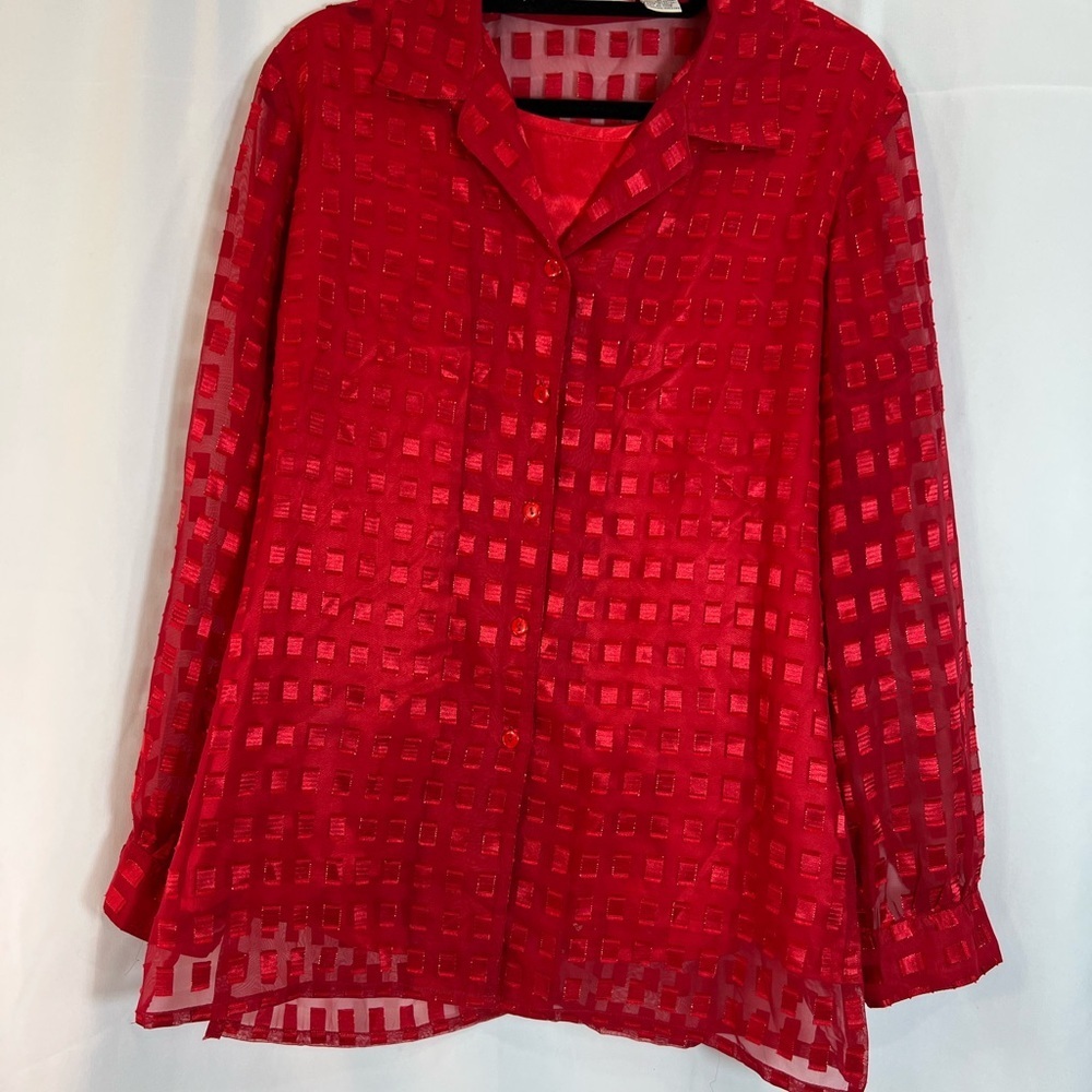 Alia Red Sheer Blouse - Picture 4 of 11